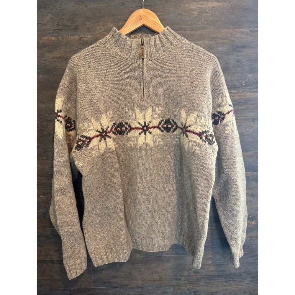 Eddie Bauer Legend Okanogan Handknit Lambswool Quarter Zip Sweater Mens XL Tall